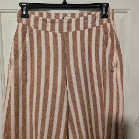 Roxy Pink and Brown Striped Wide Leg Linen Blend Pants Size Medium - Picture 1 of 8